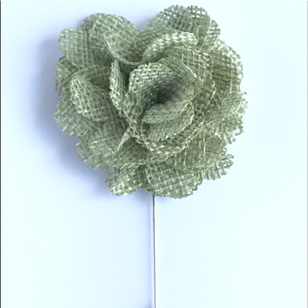 Sage Green Burlap Ribbon Flower Lapel Pins