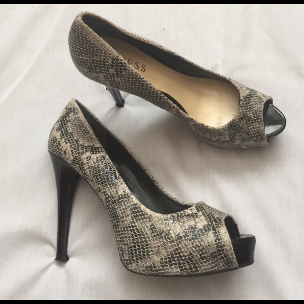 Guess Snake Print Peep Toe Platform Heel