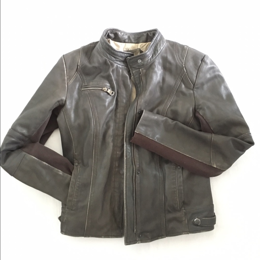 Grey leather moto jacket Make an offer!!