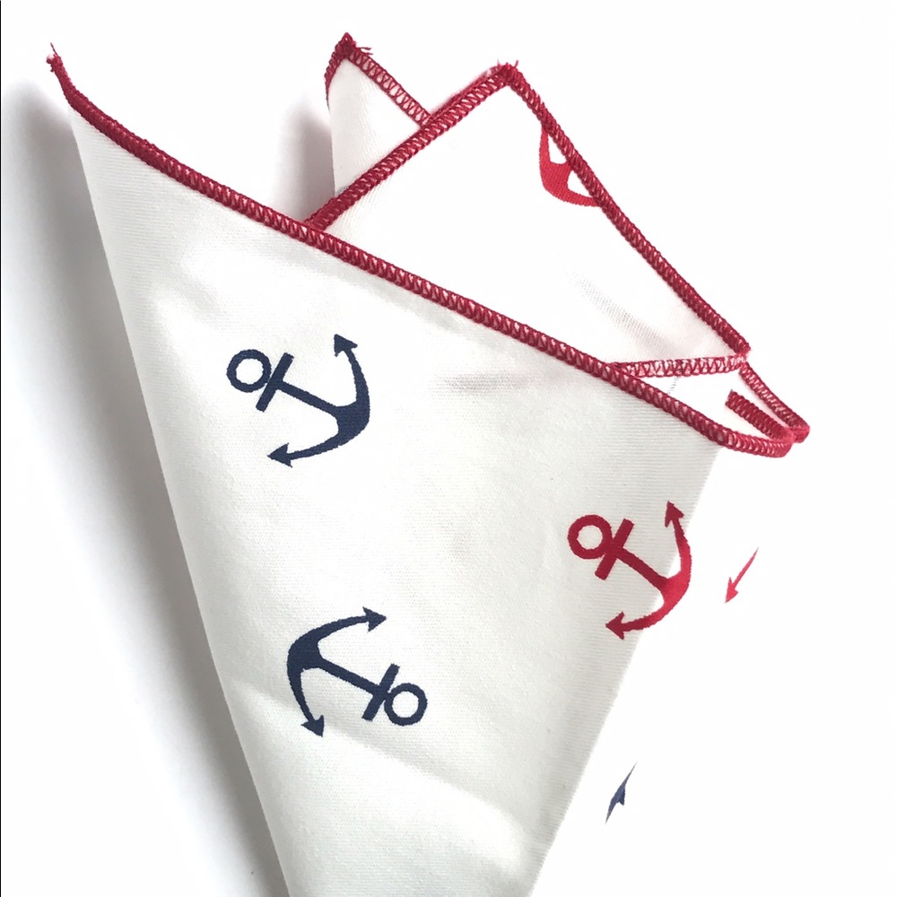 Nautical Anchors White Pocket Square