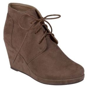 LAST DAY TO BUY.  Faux suede wedge booties