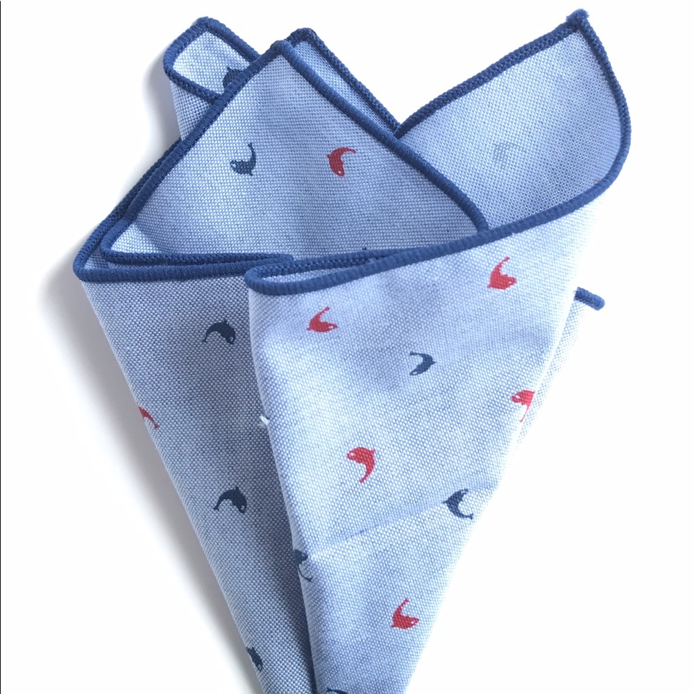 Dolphins Light Blue Cotton Pocket Square Blue Trim