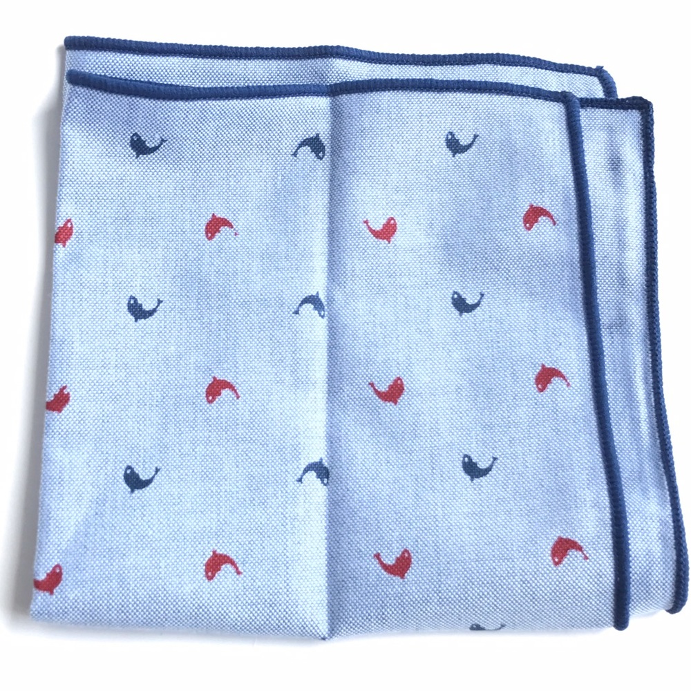 Dolphins Light Blue Cotton Pocket Square Blue Trim - Picture 2 of 2