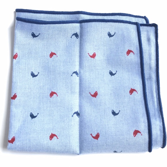 Dolphins Light Blue Cotton Pocket Square Blue Trim - Picture 2 of 2