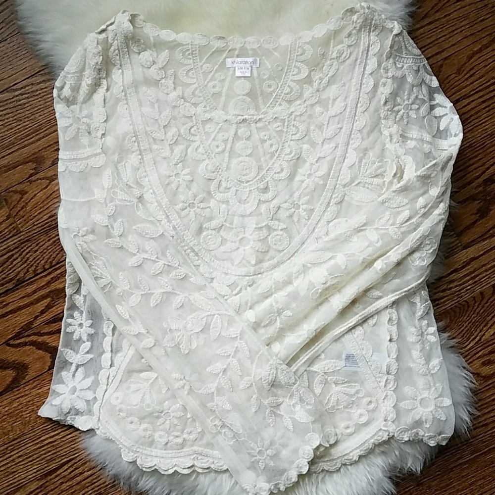 Xhileration ivory lace top, long sleeve blouse