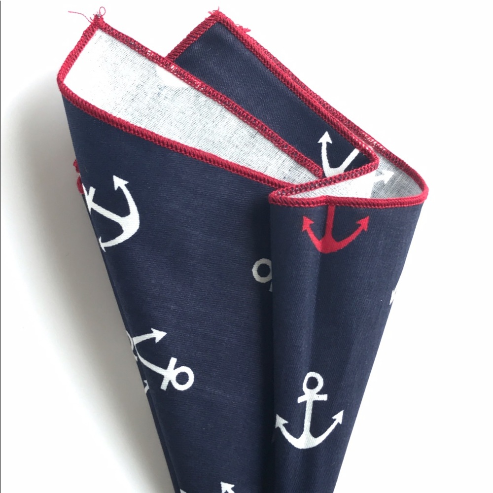 Nautical Anchors Blue Cotton Pocket Square