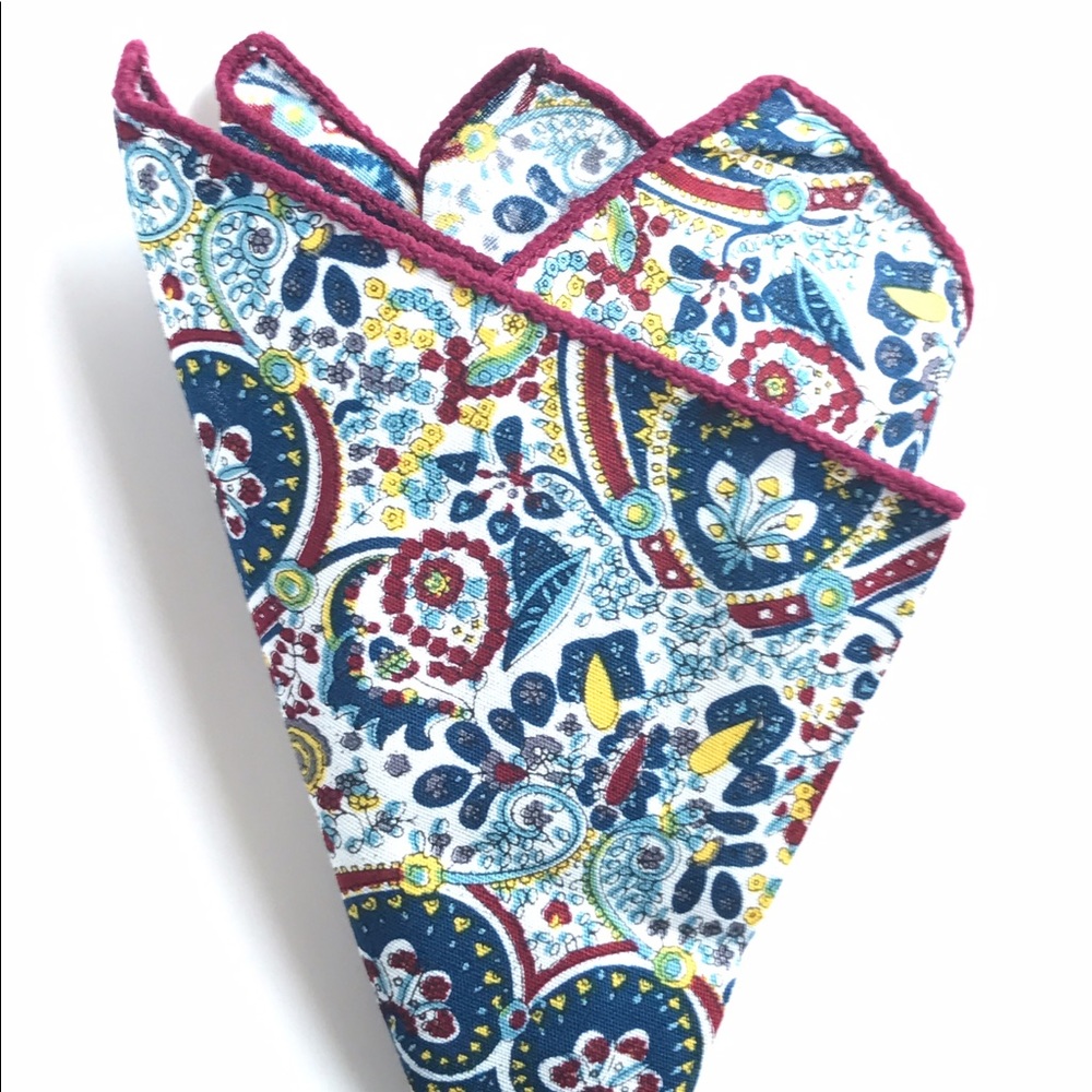 Paisley Cotton Pocket Square With Yarn Trim