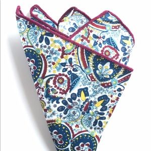 Paisley Cotton Pocket Square With Yarn Trim