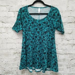 LuLaRoe Perfect Tee Teal Black Floral Print