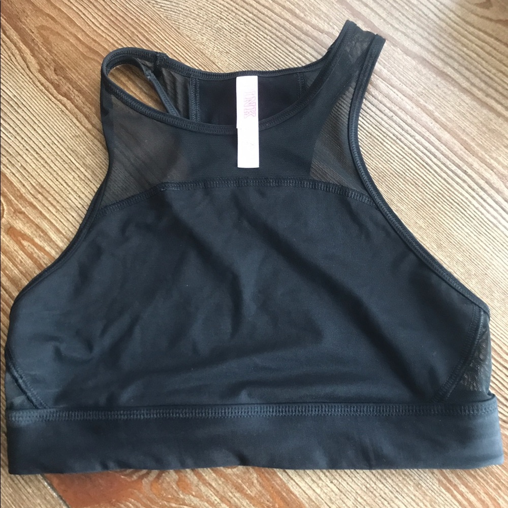 High neck mesh top PINK sports bra