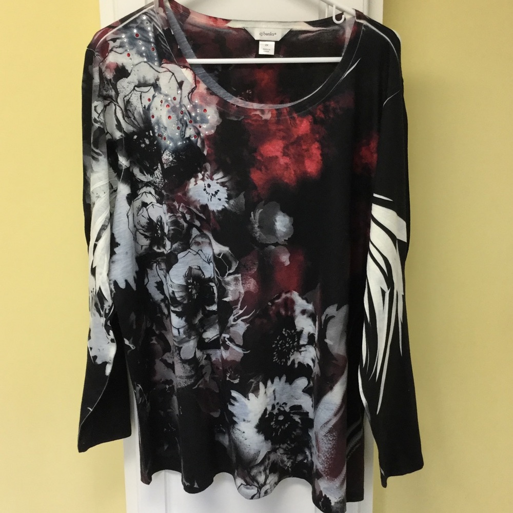 CJ Banks Black Print top