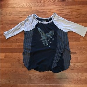 Free People navy and grey baseball graphic tee med