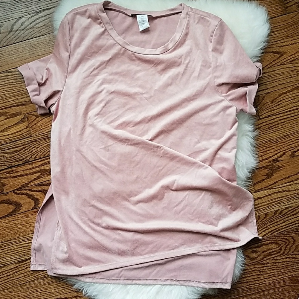 Faux suede boutique style top, slit side top