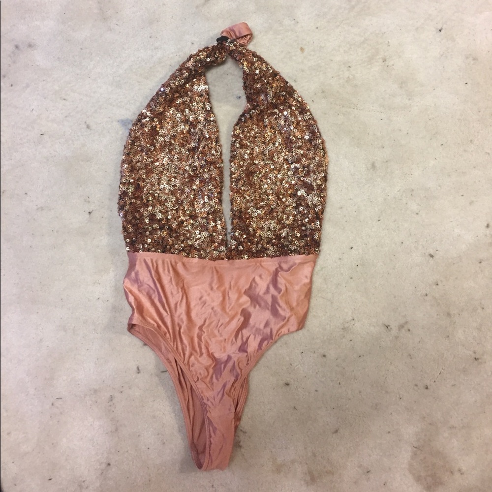 Out From Under Sequin Super Plunge Bodysuit