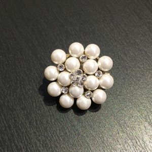 Faux pearl and rhinestone brooch