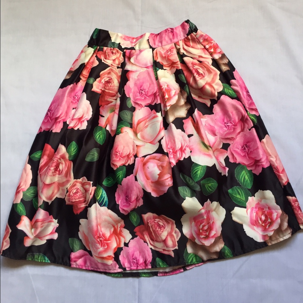 Floral Print Elastic Waist Full Midi Skirt