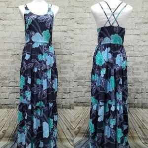 Ann Taylor LOFT Blue Floral Strappy Maxi Dress