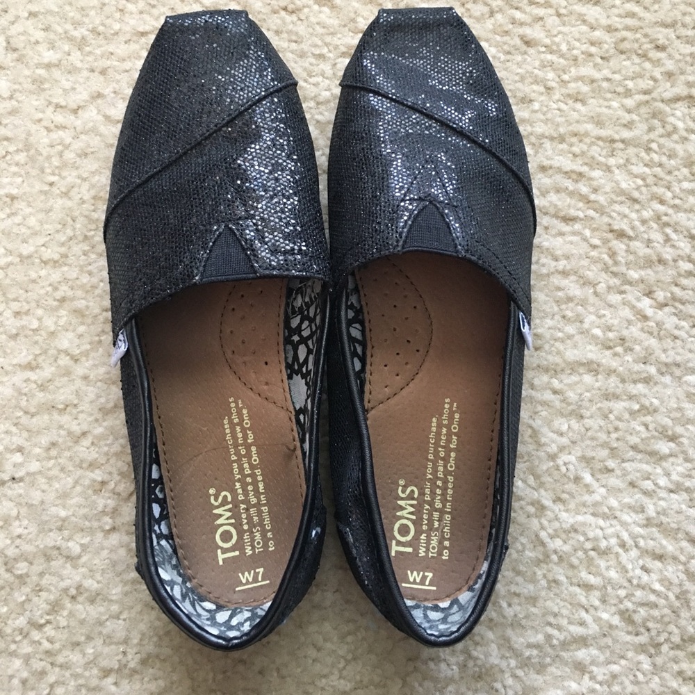 Black glitter Toms : Size 7