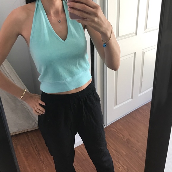 Terry halter top in a beautiful aqua color - Picture 1 of 4