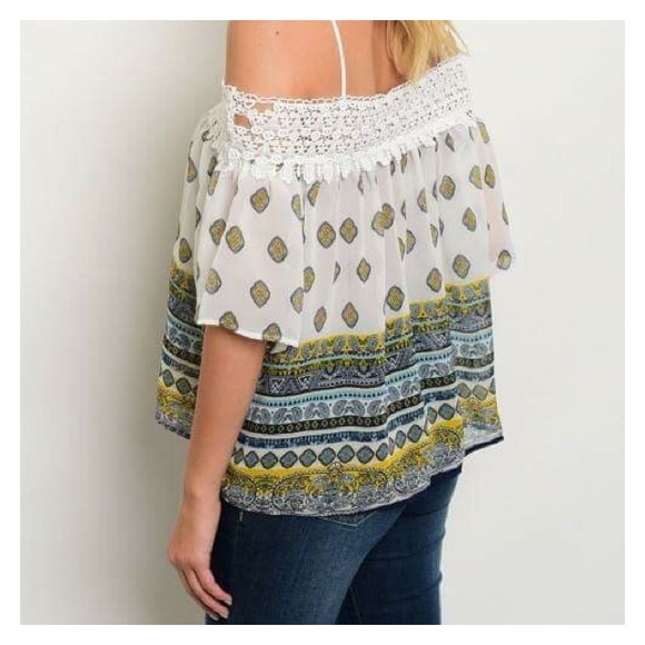 White Yellow Navy Off Shoulder Top - Picture 3 of 3
