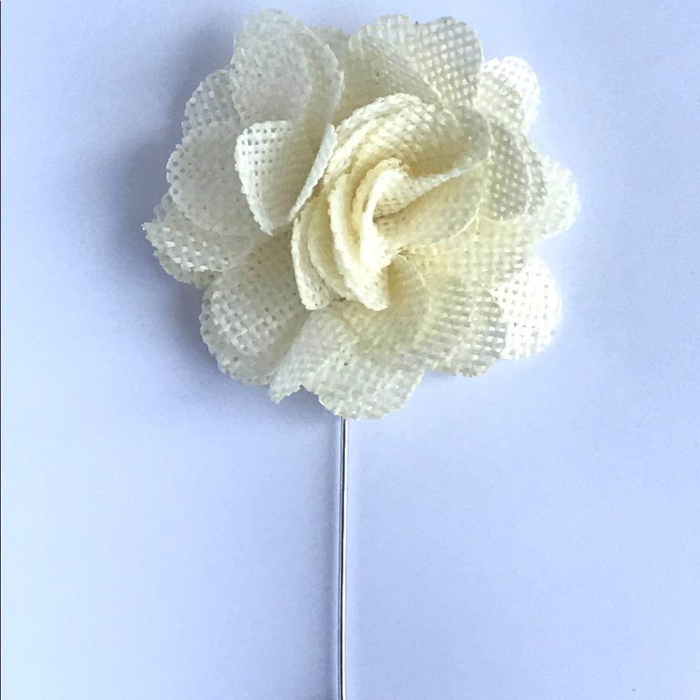 Ivory White Burlap Ribbon Flower Lapel Pins