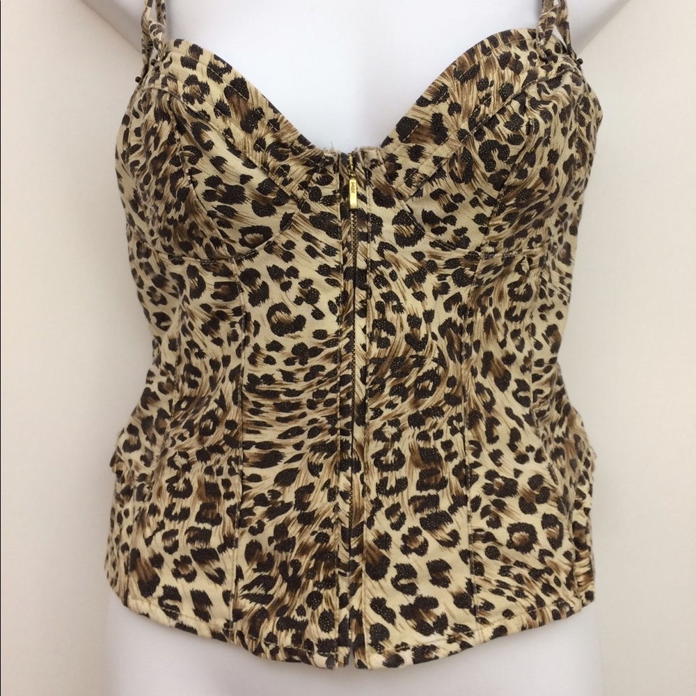Guess Women's Cheetah Stretch Front Zip Top