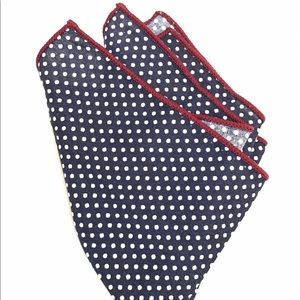 Dark Blue White Dot Cotton Pocket Square Red Trim