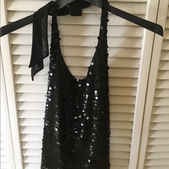 Black Sequin Halter Top - Picture 1 of 3