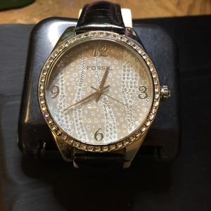 Fossil Black Leather Strap w/ Swarovski