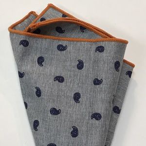 Gray With Blue Paisley Pocket Square Orange Trim