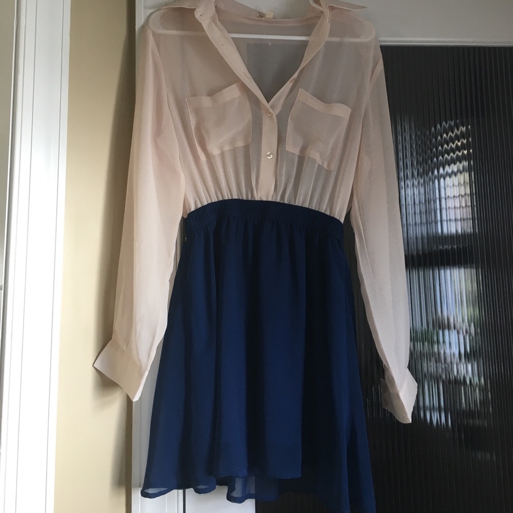 Beige and navy blue dress