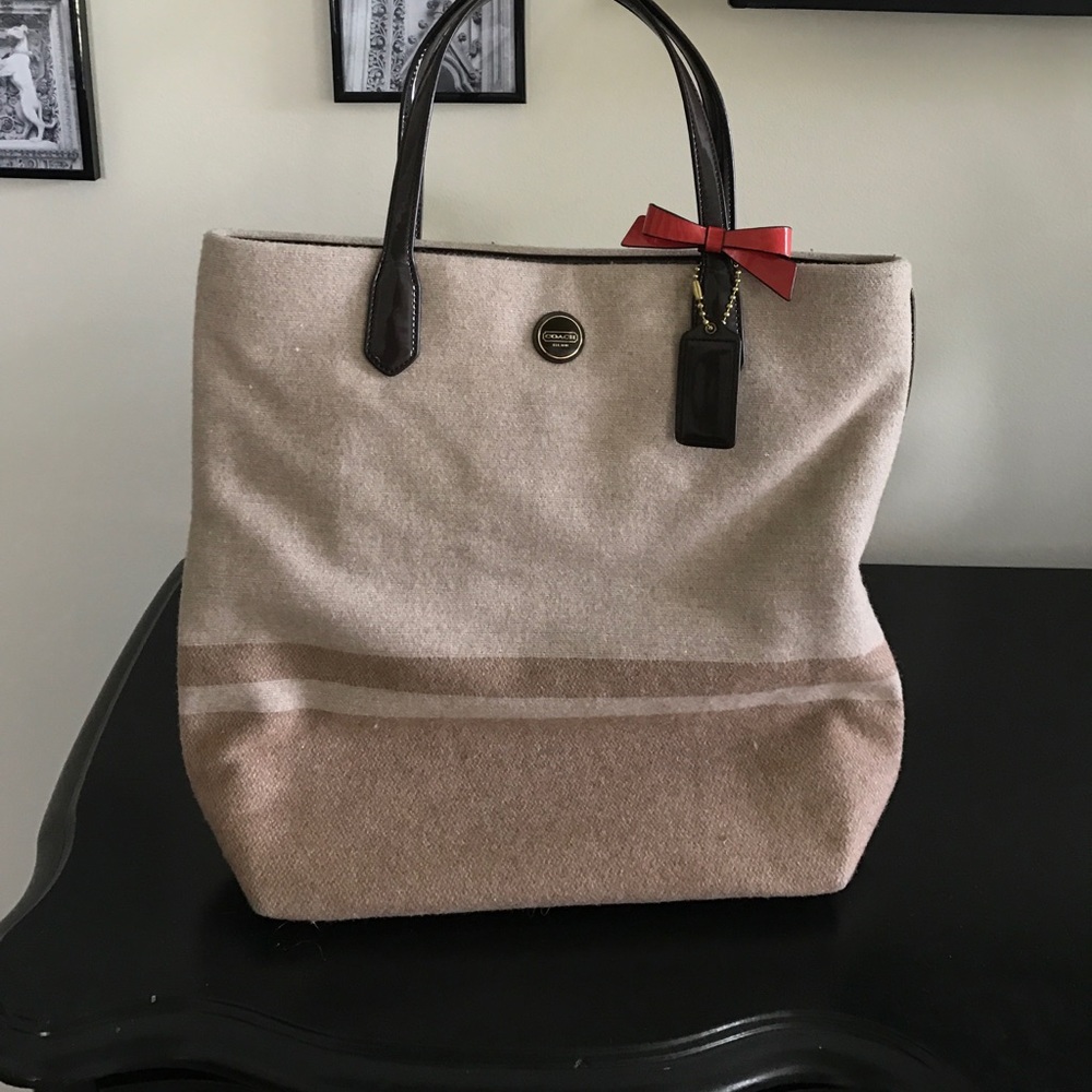 Coach Signature Stripe Wool tote