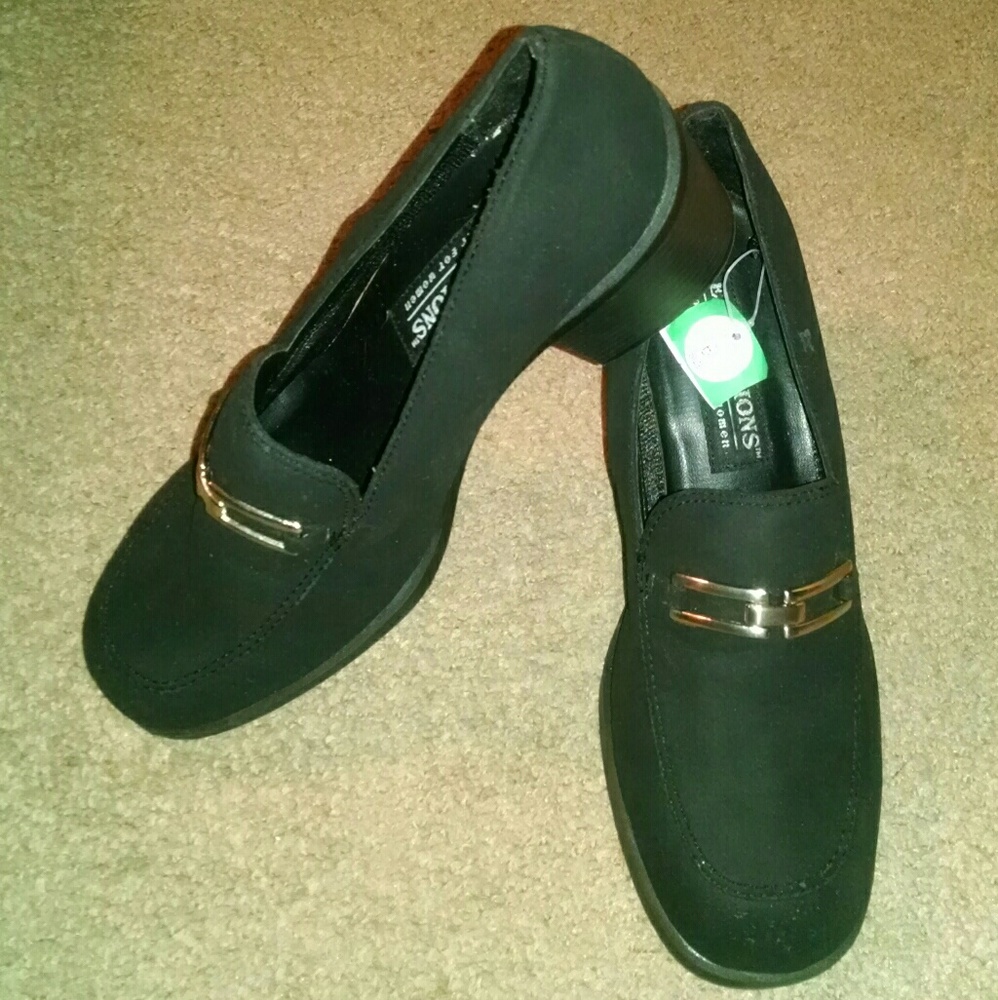 Vintage black silver comfy heels pump shoes