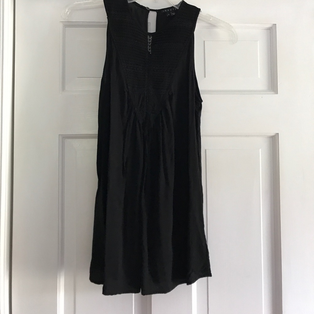 Black Sleeveless Theory Blouse with Lace detail