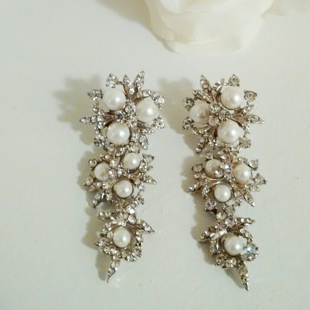 Crystals & Pearls earrings-Quality Costume Jewelry