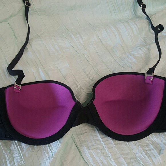 Cute black & purple adjustable straps push up bra - Picture 2 of 4