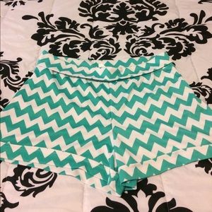 Turquoise and white chevron pattern shorts!