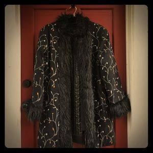 Boho Hippie Chic Black Embroidered Coat