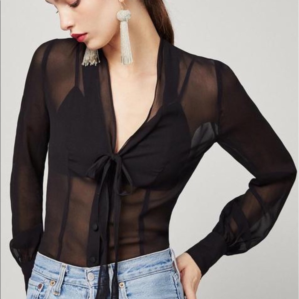 Reformation Black Sheer Blouse