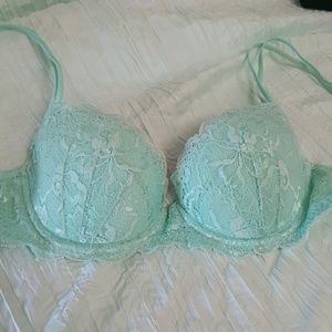 Mint green lace PINK lightly lined demi bra