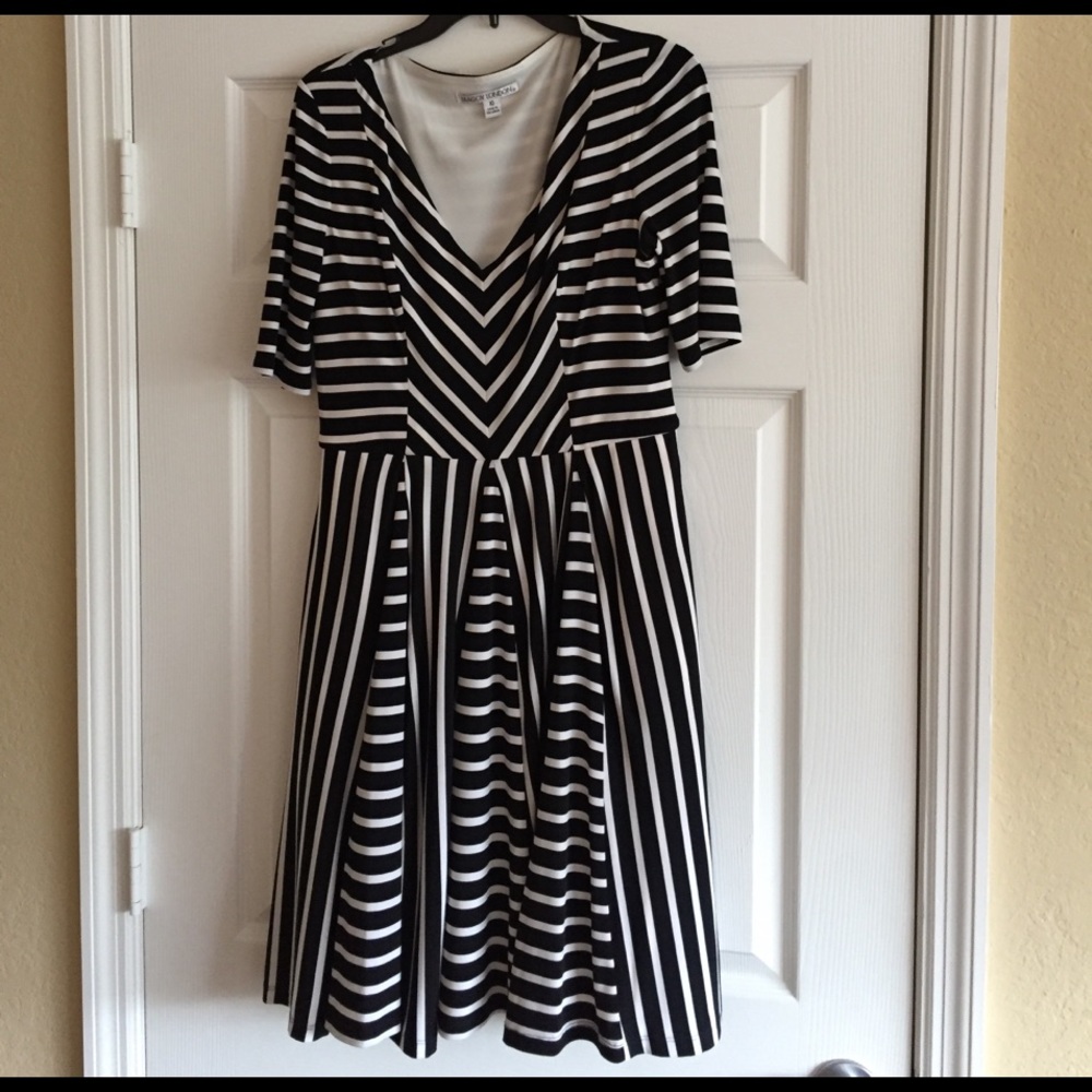 Black and white striped v neck dress