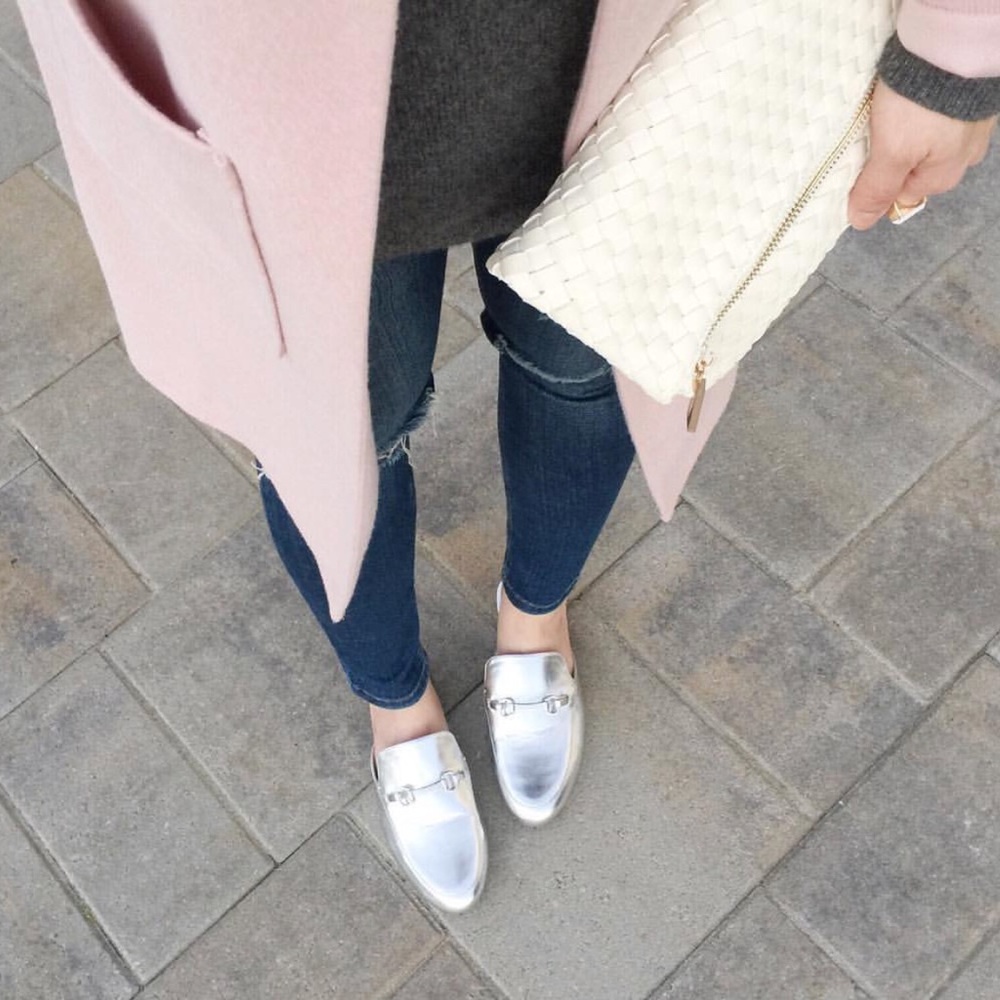Silver Faux Fur Loafer Slides. - Picture 2 of 6