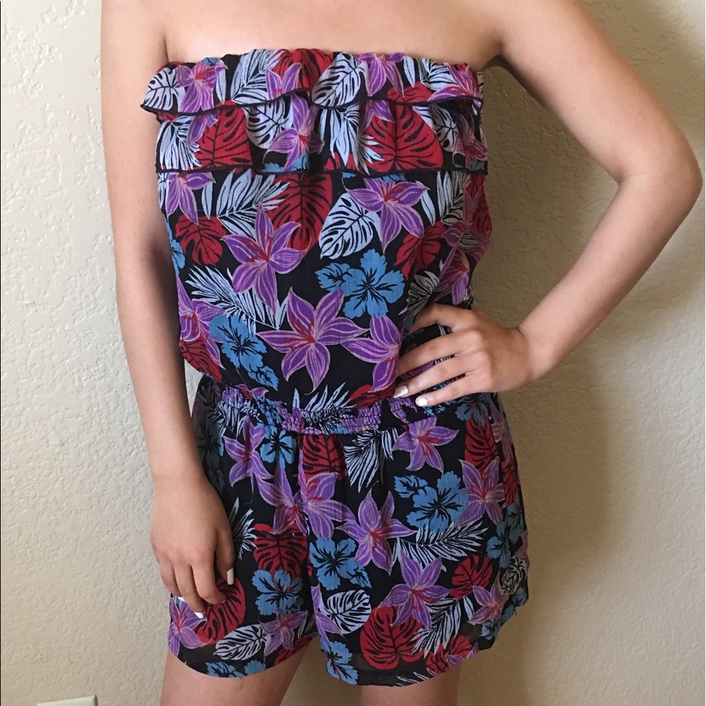 Strapless Floral Romper