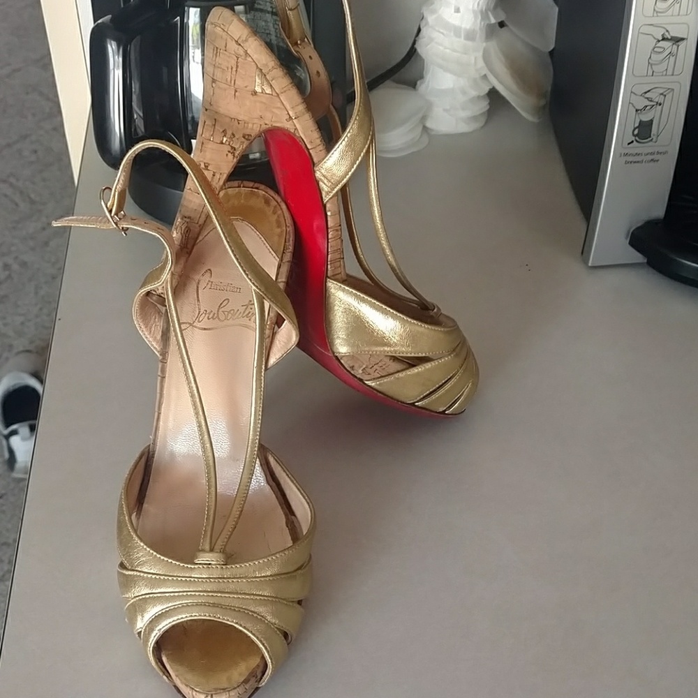 Christian Louboutin gold strap heels