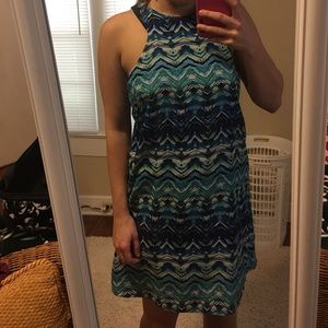 Women's blue-green pattern dress