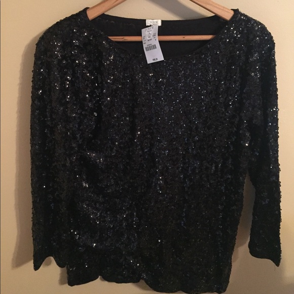 J. Crew Factory Tops - J. Crew Factory black sequin top size Medium