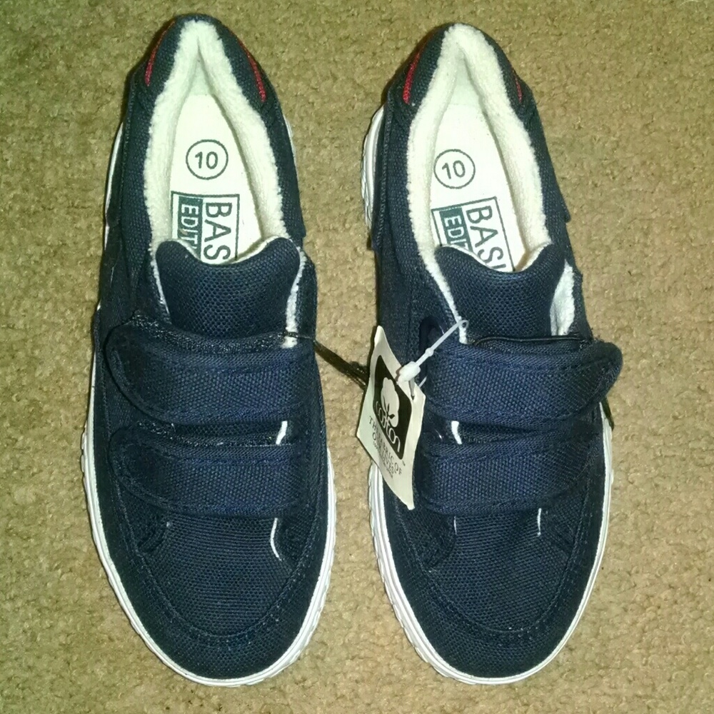 Basic Editions navy blue white cotton Velcro shoes