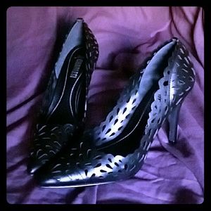 Black Laser Cut Pointed Toe Pumps