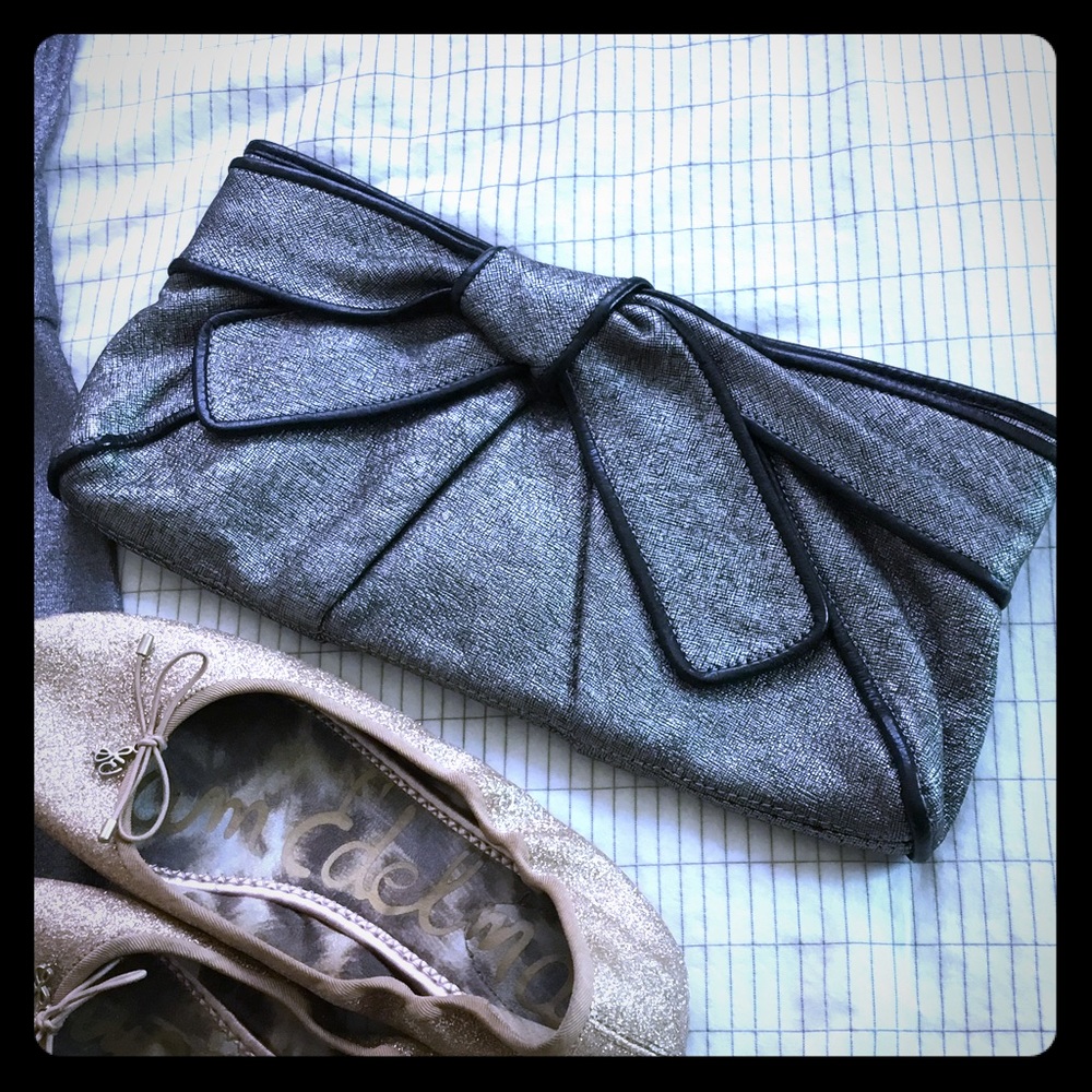 kooba clutch grey metallic bow canvas new SALE!!!