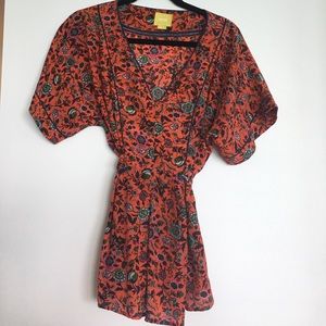 Anthropology L Maes silk tie back kimono tunic